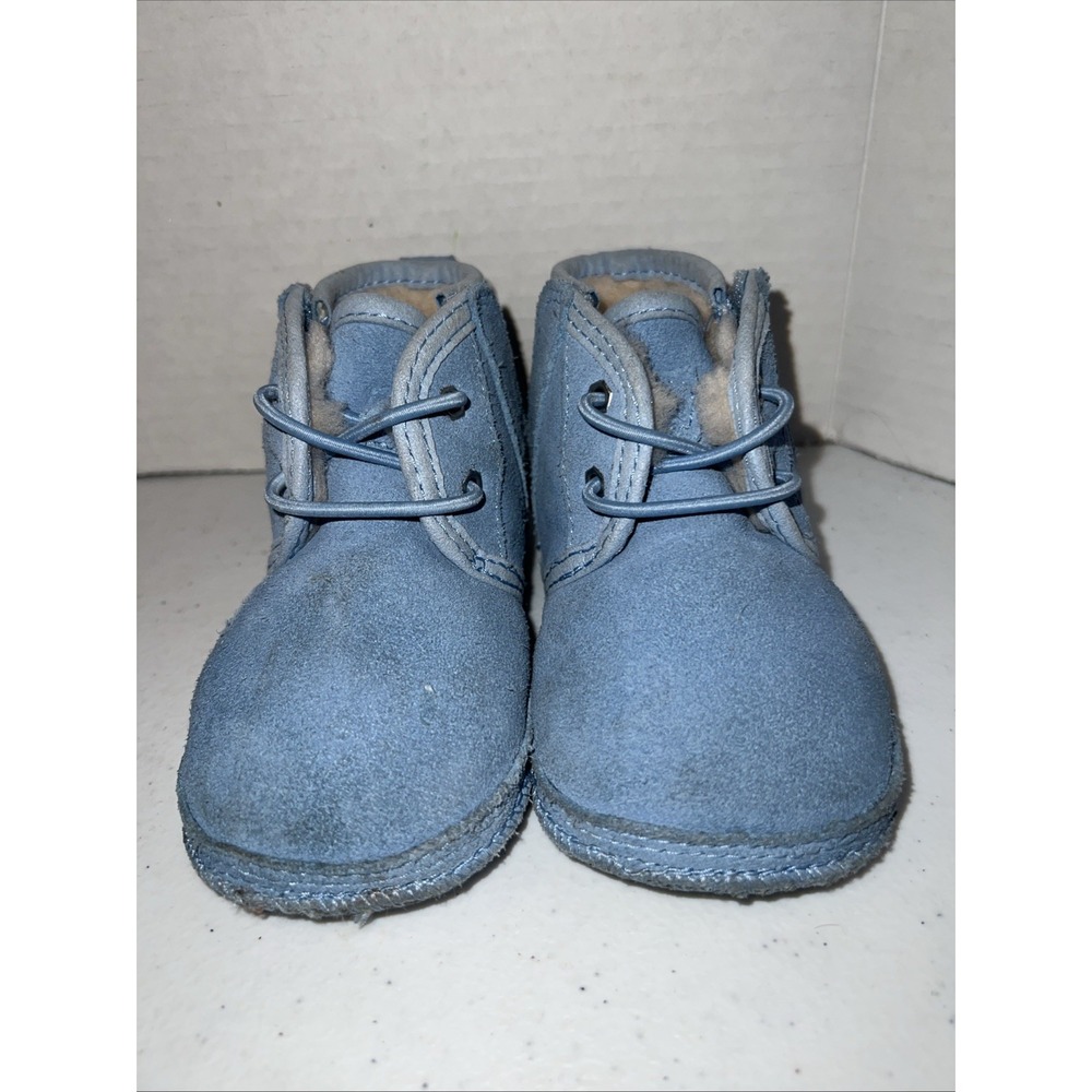 UGG Suede Blue Baby Booties Neumel Fleece Lined Easy On Off Toddler Size 4/5